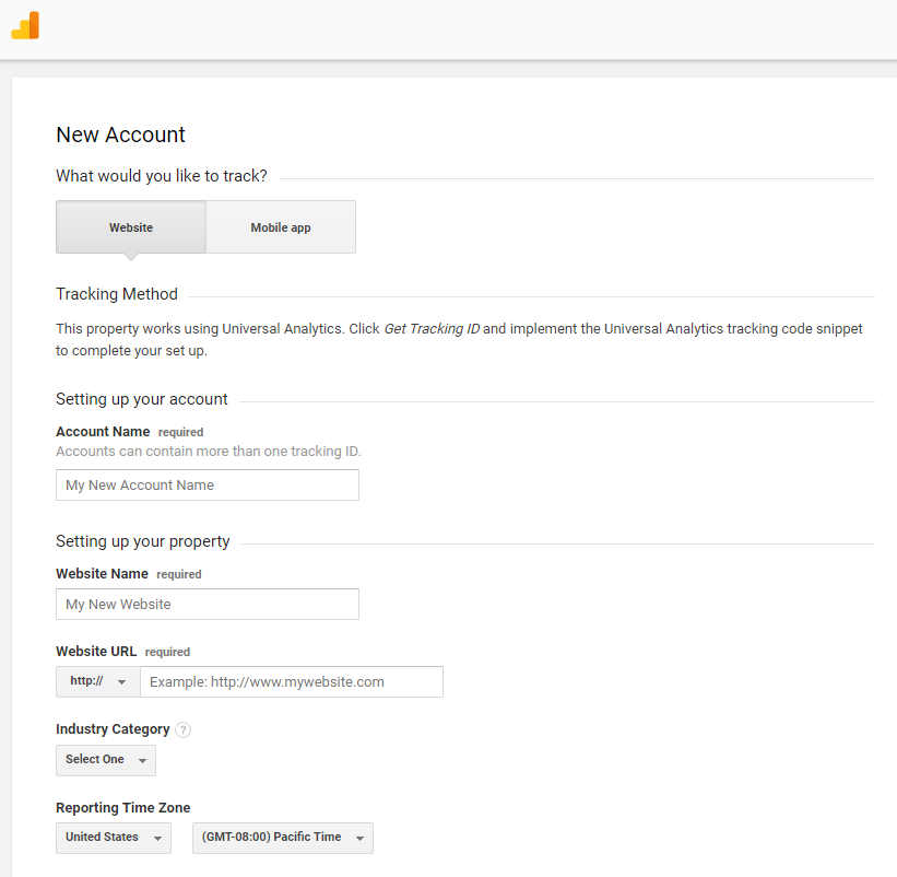 Google Analytics Sign Up Information